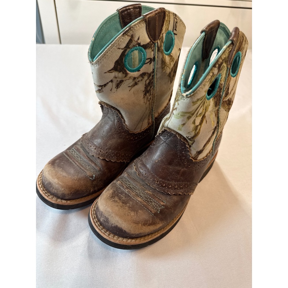 Ariat Kids Fatbaby Western Boots Brown Leather Camo Teal 10010259 Size 1